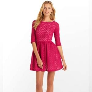 Lilly Pulitzer Maisie All Over Lace Scoop Neck Back Cut Out Dress Dark Pink 12